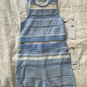 ALO Yoga Light Blue Knit Top/ shorts set